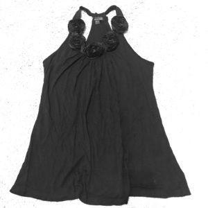 Black flowy Tank Top with flower detail neckline